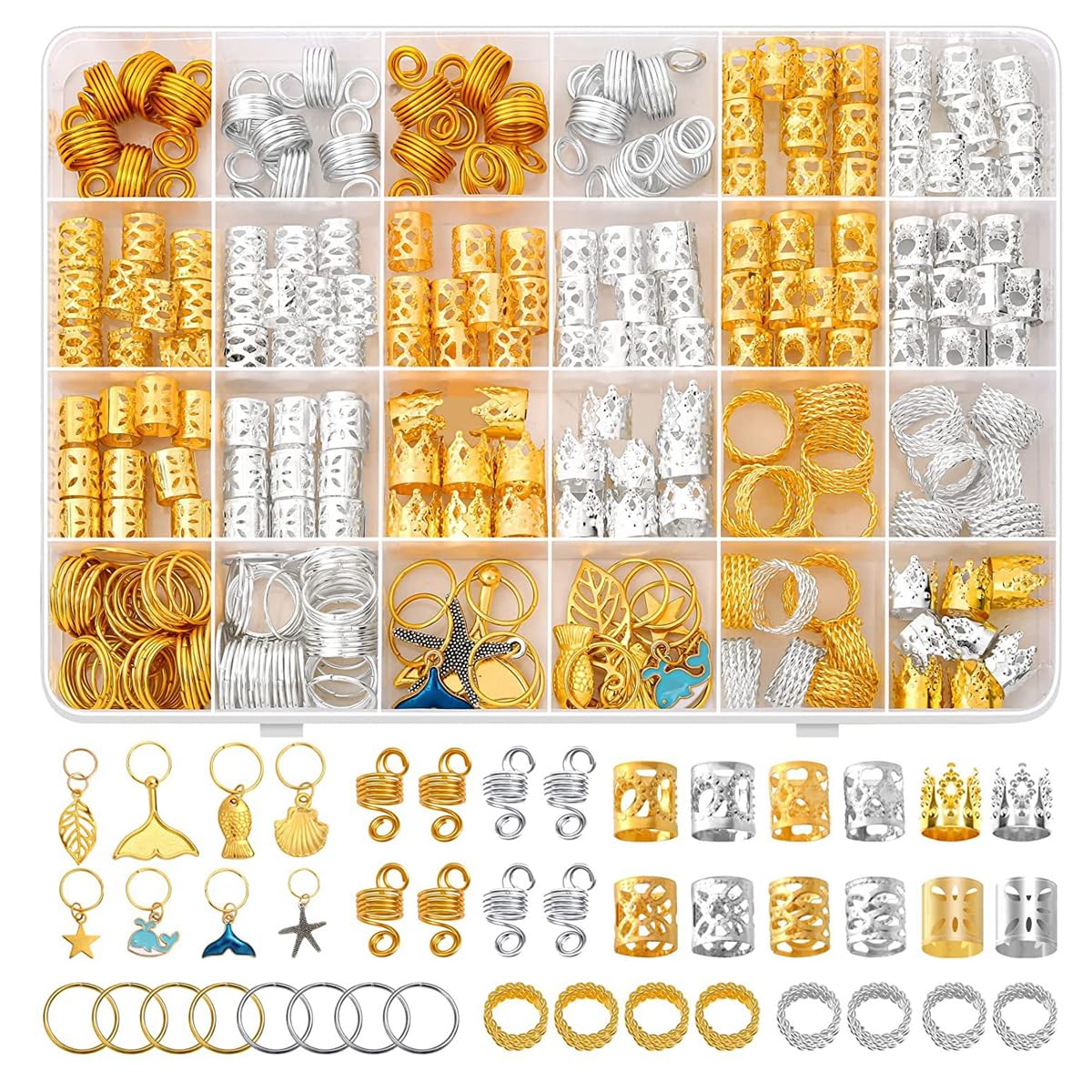 PALAY 292pcs Hair Jewelry for Braids, Assorted Dreadlocks Hair Braiding Charms, Stylish Metal Hair Pendants Coils Rings Clips Hair Accessories for Women Girls PALAY 292pcs Hair Jewelry for Braids, Assorted Dreadlocks Hair Braiding Charms, Stylish Metal Hair Pendants Coils Rings Clips Hair Accessories for Women Girls